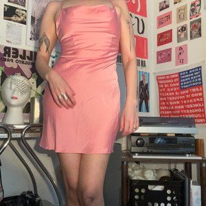 Urban Outfitters Mallory Cowl Neck Mini Slip Dress Rose Pink